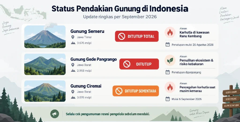 Daftar Gunung yang Ditutup 2026, Cek Status Sebelum Mendaki
